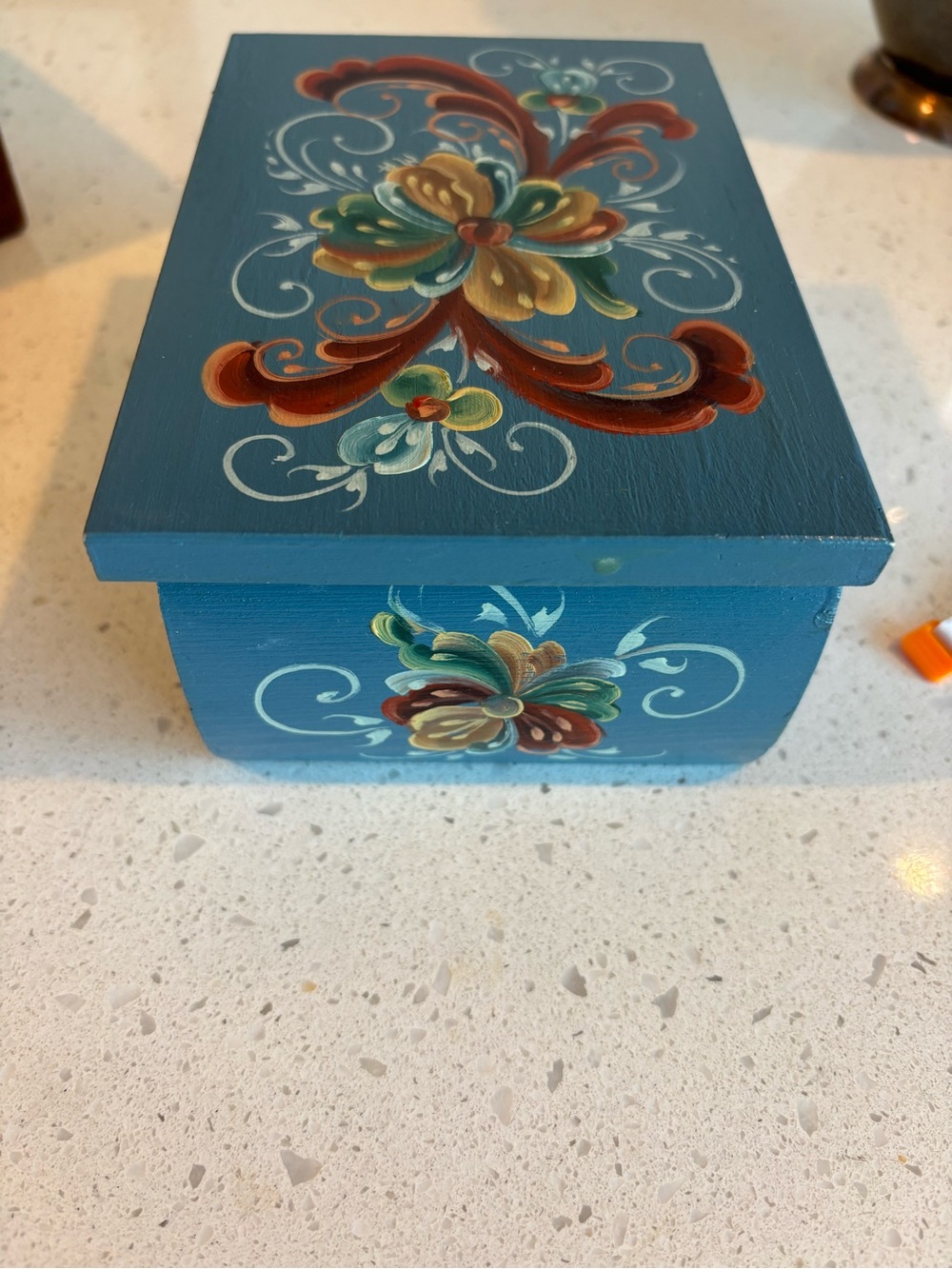 Hand-Painted Floral Blue Jewelry Box - Picture 2 of 8